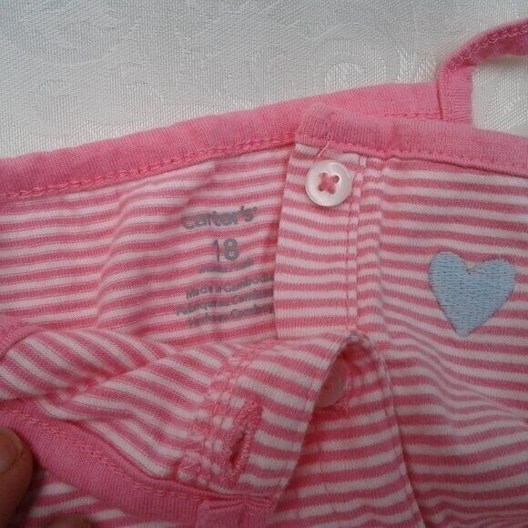 Carter's Toddler Romper Sundress Ruffled Pink White Stripes Blue Heart Size 18Mo - Picture 6 of 6